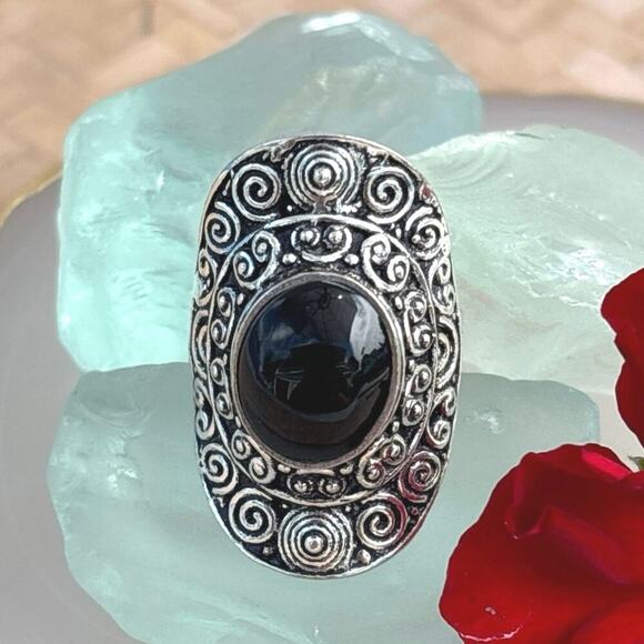 925 Sterling Black Onyx Ring Size 6 - Picture 1 of 7